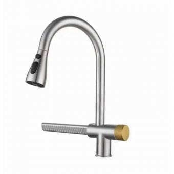 Baterie Bucatarie cu Dus Extractibil Inox Argintiu Cu Functie Cascada