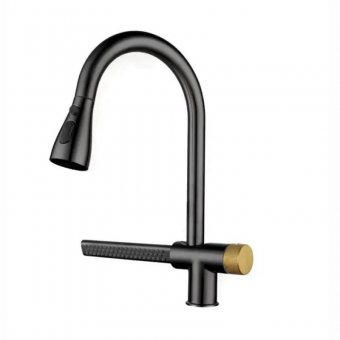Baterie Bucatarie cu Dus Extractibil Inox Negru Cu Functie Cascada