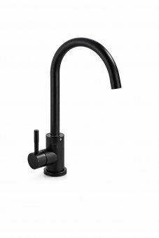 Baterie Bucatarie Monocomanda Pipa Pivotanta Cartus Ceramic Inox Negru Satin Racorduri Kit Fixare Incluse
