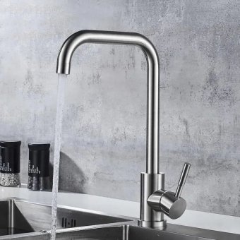 Baterie Bucatarie Monocomanda Pipa Pivotanta Cartus Ceramic Inox Satinat Racorduri Kit Fixare Incluse