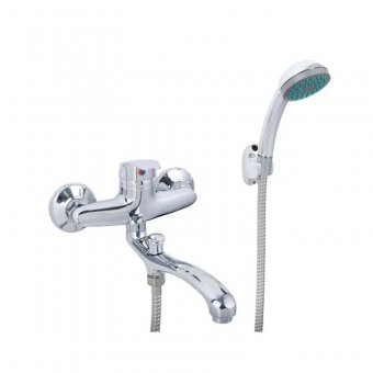 Baterie Cada Crom Lucios - Set Complet cu Pipa Pivotanta de 18cm, Para, Furtun si Excentrice Incluse