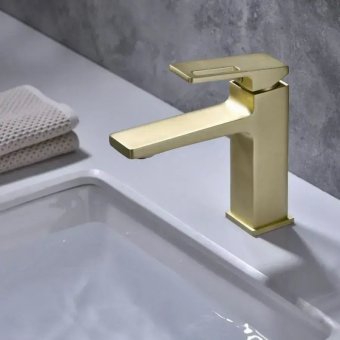 Baterie Lavoar Monocomanda Cartus Ceramic Alama Sanitara Auriu Satin Racorduri si Kit Fixare Incluse