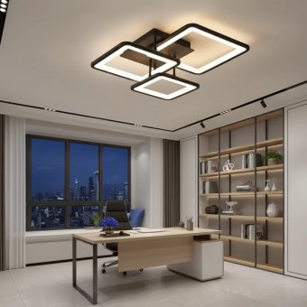 Lustra LED cu Telecomanda 60W, 3 Patrate, Dimabila, Lumina Calda/Neutra/Rece, Negru