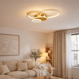 Lustra LED cu telecomanda KILLIAN 80W, 4 Cercuri, lumina Rece/Calda/Neutra, Dimabila, Auriu Alb