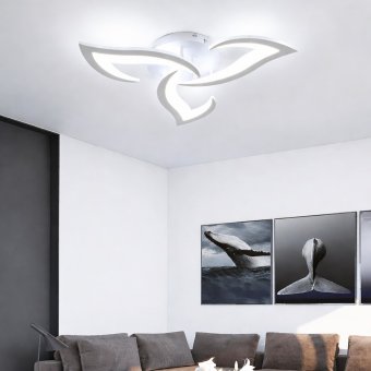 Lustra LED cu telecomanda LOTUS 34W, 3 Petale, lumina Rece/Calda/Neutra, Dimabila, Alb