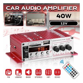 Mini amplificator auto stereo 12V 40W cu radio FM si citire USB/SD si telecomanda