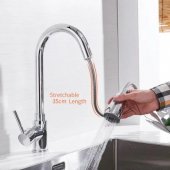 Baterie Bucatarie cu Dus Extractibil, Pipa cu Touch pentru Pornire/Oprire, Inox SUS304, Crom