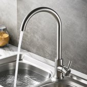Baterie Bucatarie Monocomanda, Pipa Pivotanta, Cartus Ceramic 40 mm, Inox Satinat