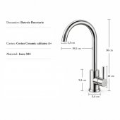 Baterie Bucatarie Monocomanda, Pipa Pivotanta, Cartus Ceramic 40 mm, Inox Satinat