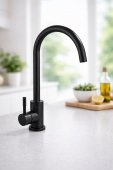 Baterie Bucatarie Monocomanda Pipa Pivotanta Cartus Ceramic Inox Negru Satin Racorduri Kit Fixare Incluse