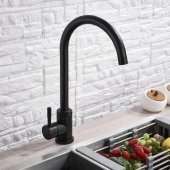 Baterie Bucatarie Monocomanda Pipa Pivotanta Cartus Ceramic Inox Negru Satin Racorduri Kit Fixare Incluse
