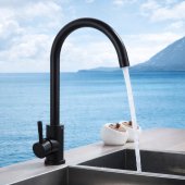 Baterie Bucatarie Monocomanda Pipa Pivotanta Cartus Ceramic Inox Negru Satin Racorduri Kit Fixare Incluse