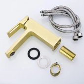 Baterie Lavoar Monocomanda Cartus Ceramic Alama Sanitara Auriu Satin Racorduri si Kit Fixare Incluse