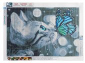 Broderie, Pictura, Mozaic cu Diamante 40 x 30 Pisica si Fluture
