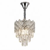 Candelabru Cristal, 3 x E14, Diametru 28 cm, Crom Lucios, Inaltime Reglabila