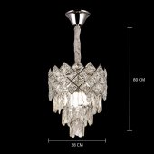 Candelabru Cristal, 3 x E14, Diametru 28 cm, Crom Lucios, Inaltime Reglabila
