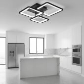 Lustra LED cu Telecomanda 60W, 3 Patrate, Dimabila, Lumina Calda/Neutra/Rece, Negru