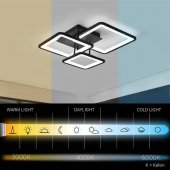Lustra LED cu Telecomanda 60W, 3 Patrate, Dimabila, Lumina Calda/Neutra/Rece, Negru