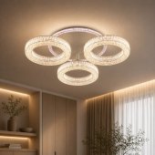 Lustra LED RONDA Nobile 46W, 3 Cercuri, Telecomanda, Dimabila, Lumina Calda/Neutra/Rece, Alb