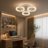Lustra LED RONDA Nobile 46W, 3 Cercuri, Telecomanda, Dimabila, Lumina Calda/Neutra/Rece, Alb