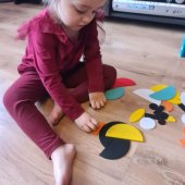 Puzzle din lemn pentru copii cu figuri geometrice pentru creare de imagini cu animalute