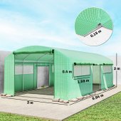 Sera de Gradina din Otel Galvanizat, 3 Usi Rulante, 6 Ferestre, 5.94 x 3 x 2 m, Verde
