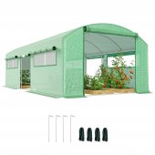 Sera de Gradina din Otel Galvanizat, 3 Usi Rulante, 6 Ferestre, 5.94 x 3 x 2 m, Verde