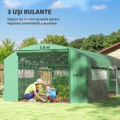 Sera de Gradina din Otel Galvanizat, 3 Usi Rulante, 6 Ferestre, 5.94 x 3 x 2 m, Verde